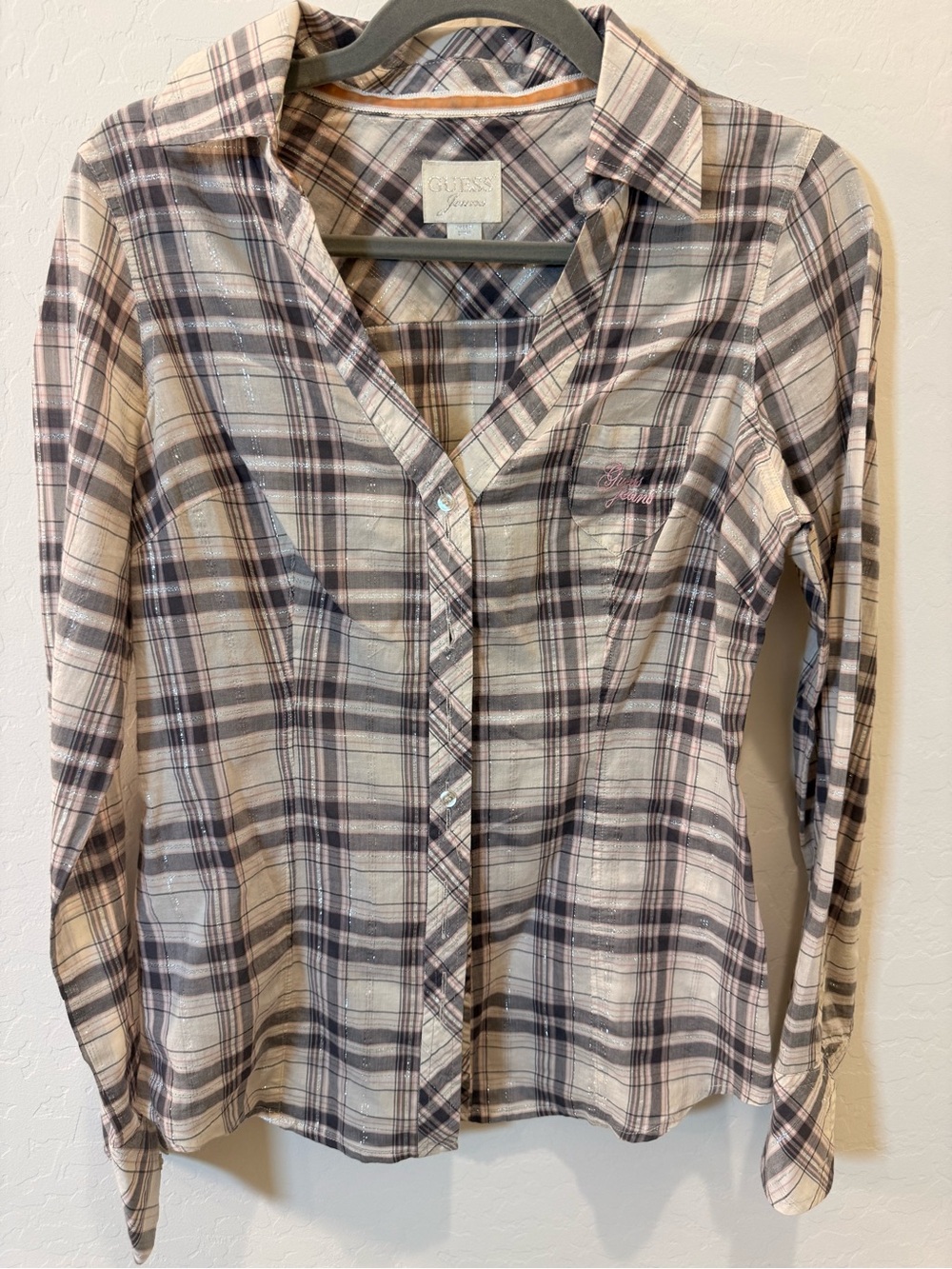 Guess Jeans Large Plaid Western Button Down Shirt